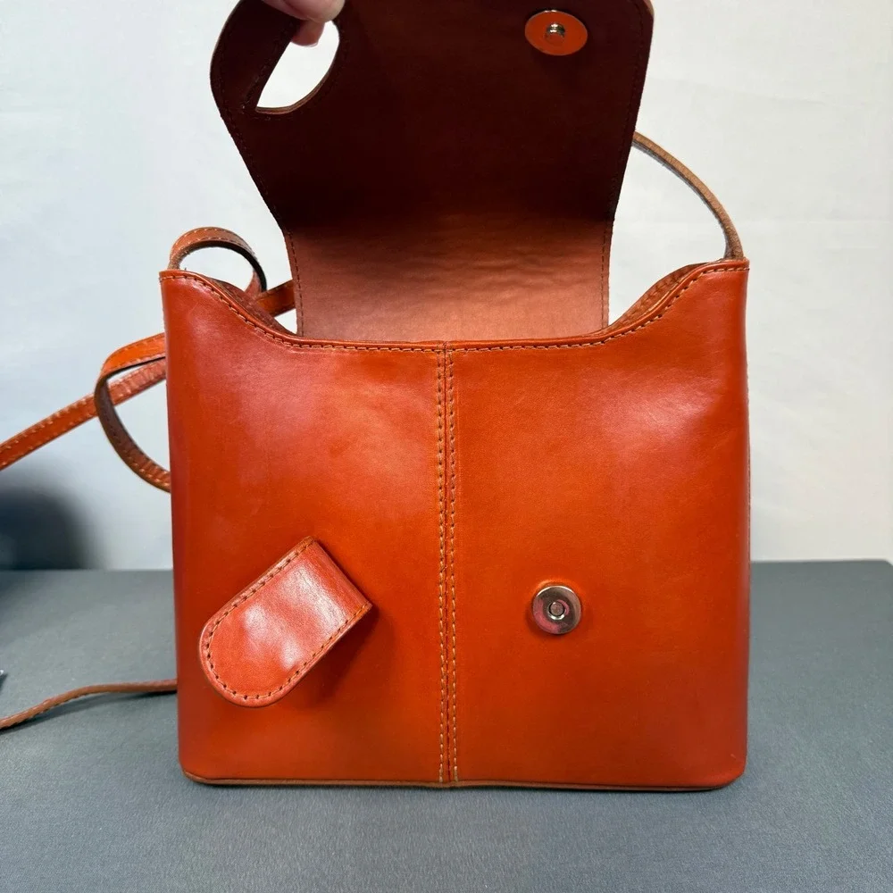 Italian Vera‎ Pelle Brown Leather Crossbody Bag Purse Magnetic Flap Closure - Picture 8 of 15